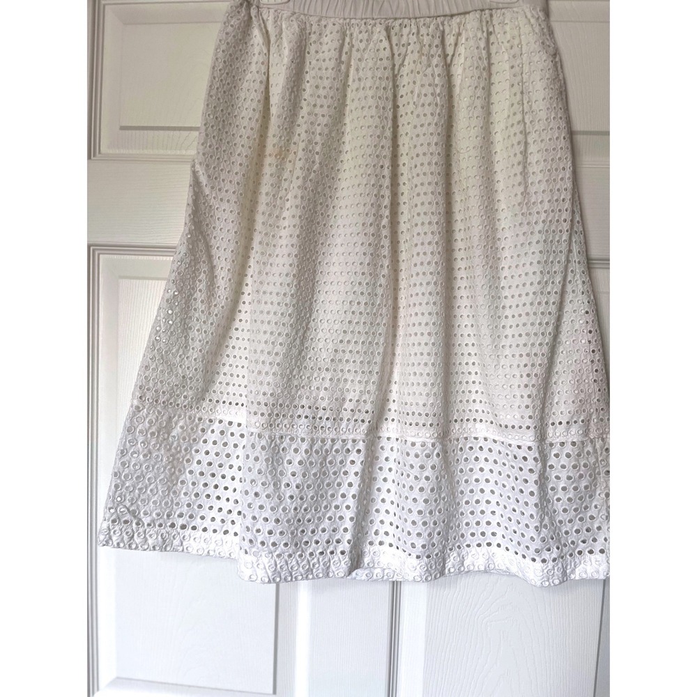 J.Crew White Cotton Eyelet Midi Skirt Elastic Waist Womens Size 4 - Picture 2 of 11